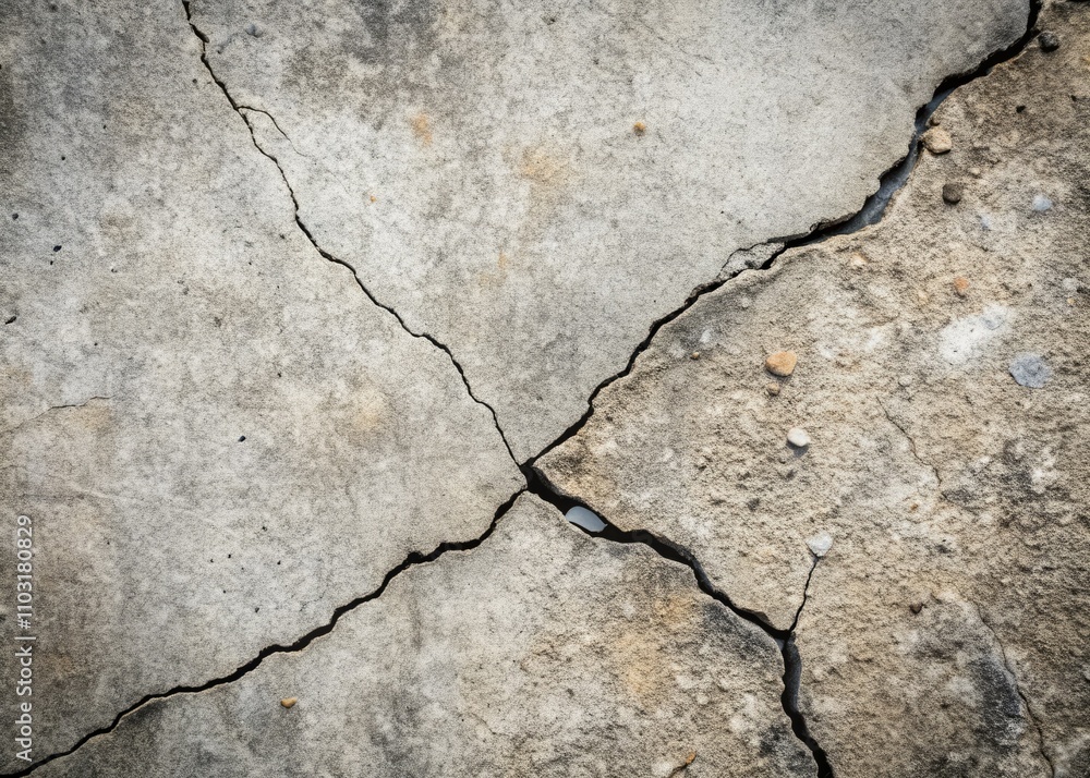 Obraz premium Cracked Concrete Surface Texture for Minimalist Backgrounds, Fissures and Patterns for Modern Designs, Aesthetic Urban Details, and Creative Visual Elements