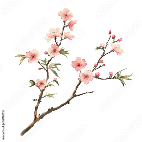 Watercolor Sakura Branch for invitation