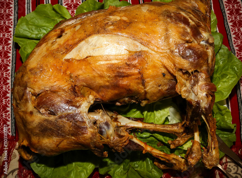 Whole lamb stuffed with rice and vegetables