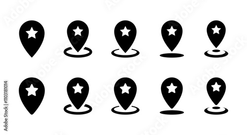 Favorite place icon set. Map pin with star sign symbol