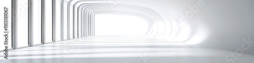 Minimalist white curved corridor with light and shadows