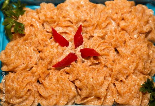 Fish roe salad made with carp fresh roe
