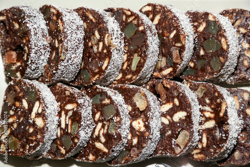 Romanian biscuit salami or chocolate salami