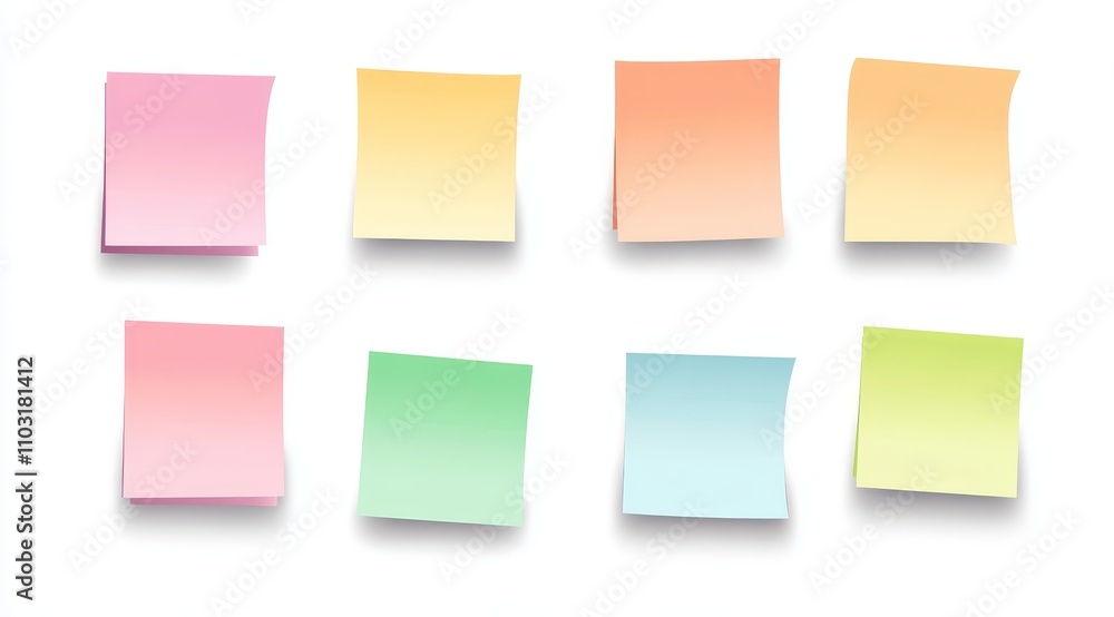 Eight colorful sticky notes on white background. Eight colorful sticky notes on white background.
