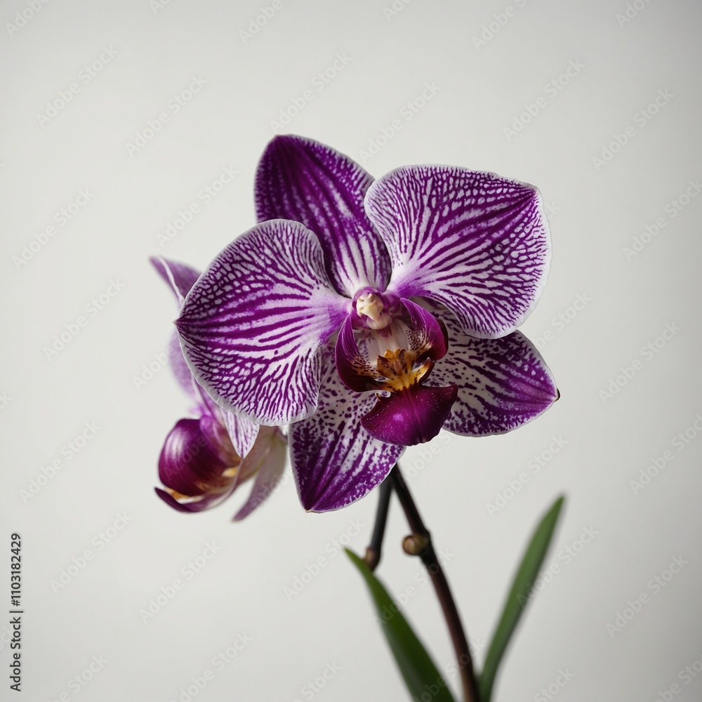 A vibrant purple orchid on a clear white background.
A vibrant purple orchid on a clear white background.