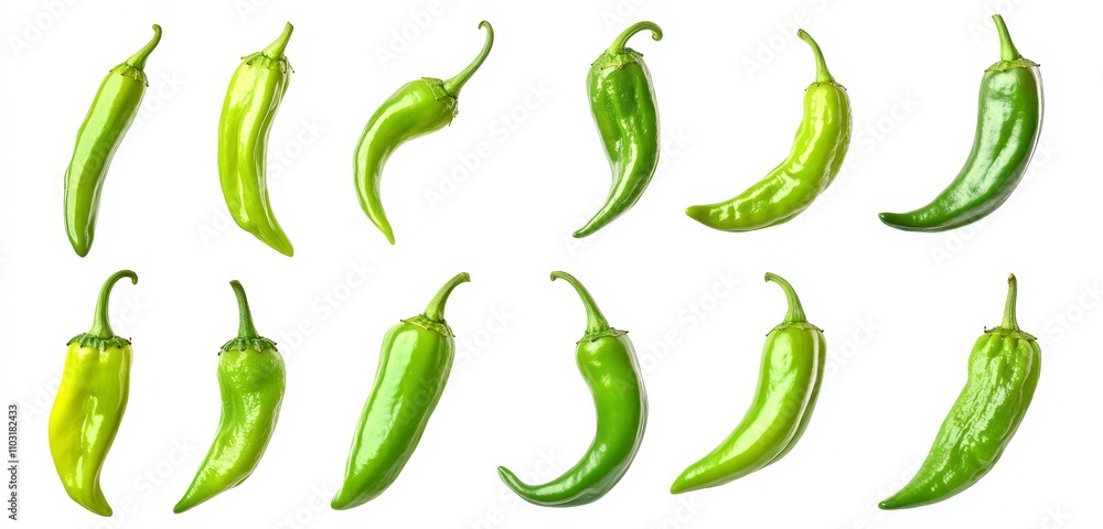 Green chili peppers isolated on white background. Green chili peppers isolated on white background.