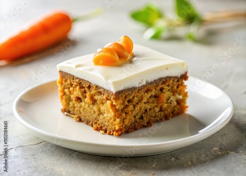 Minimalist Carrot Cake with Cream Cheese Frosting in Soft Natural Light â€“ Elegant Dessert Photography for Food Lovers and Baking Enthusiasts