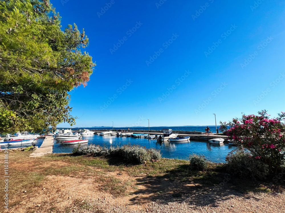 custom made wallpaper toronto digitalScenic coastal landscape with boats docked at a peaceful marina