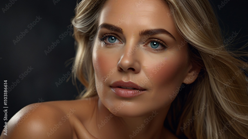 Beautiful Woman Close up Portrait Blonde Hair Blue Eyes Skincare Beautiful Woman Close up Portrait Blonde Hair Blue Eyes Skincare