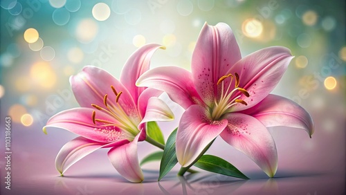 Stunning Product Photography of Two Pink Lily Flowers on a Soft Background for Floral Arrangements and Decor