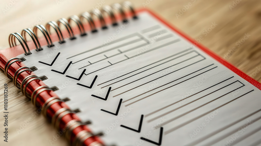 Checklist notebook with checkmarks and empty lines for notes Checklist notebook with checkmarks and empty lines for notes