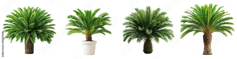 Vibrant and Lush Tropical Palm Trees in Various Shapes and Sizes in Natural Environment Vibrant and Lush Tropical Palm Trees in Various Shapes and Sizes in Natural Environment