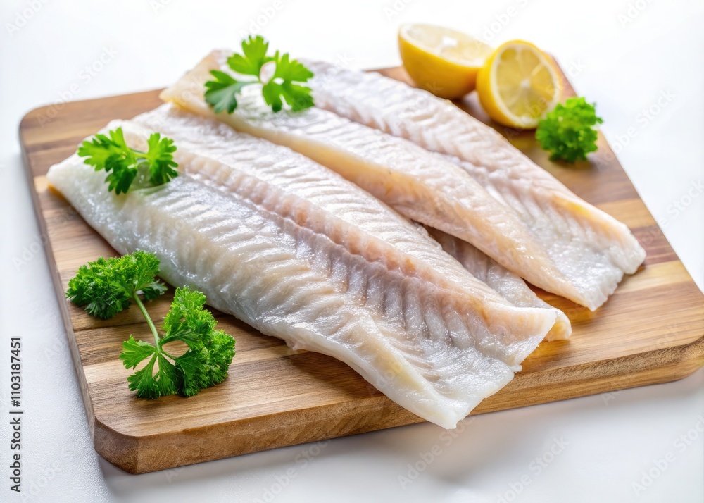Uncooked Frozen Hake Fillets on Cutting Board, Fresh Seafood Ready for Cooking, Hake Hubbsii, Healthy Meal Preparation, Fish for Grilling, White Background, Culinary Photography Uncooked Frozen Hake Fillets on Cutting Board, Fresh Seafood Ready for Cooking, Hake Hubbsii, Healthy Meal Preparation, Fish for Grilling, White Background, Culinary Photography