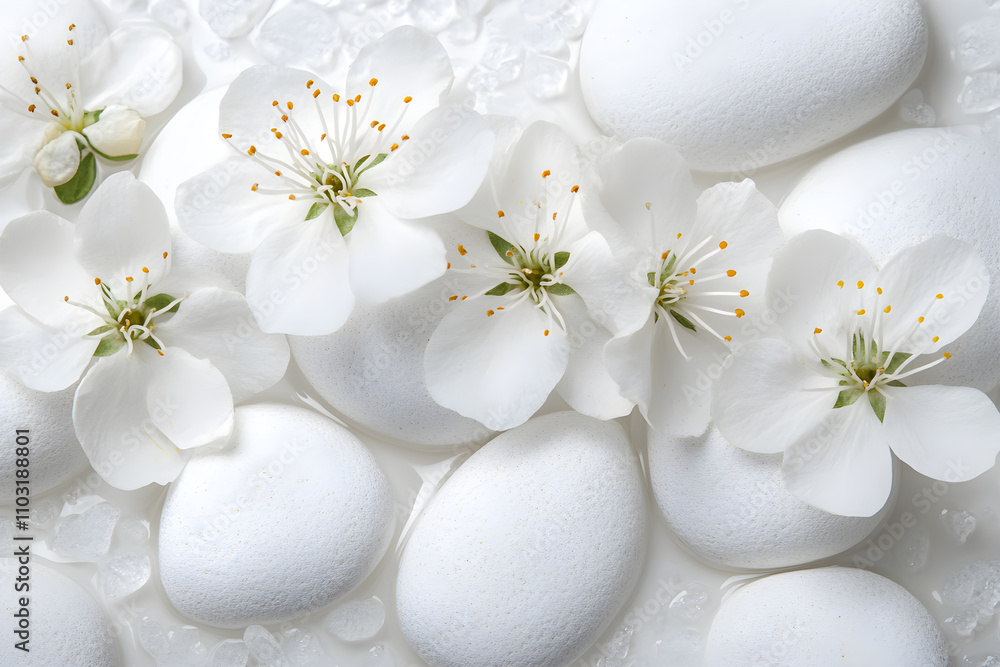 Serenity of White Blossoms on Pristine Stone Ground - A Tranquil Contrast of Nature's Purity Serenity of White Blossoms on Pristine Stone Ground - A Tranquil Contrast of Nature's Purity