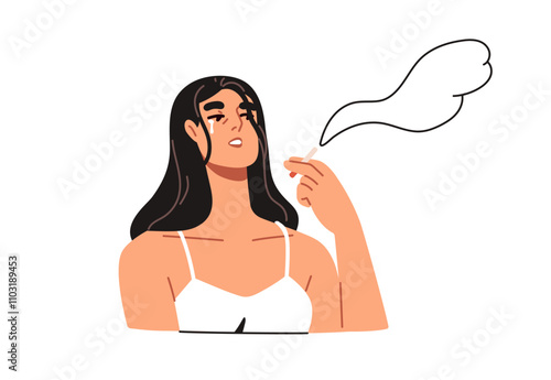 Sad woman smoking cigarette, crying in despair. Depressed stressed exhausted female character in tears. Depression and melancholy concept. Flat vector illustration isolated on white background
