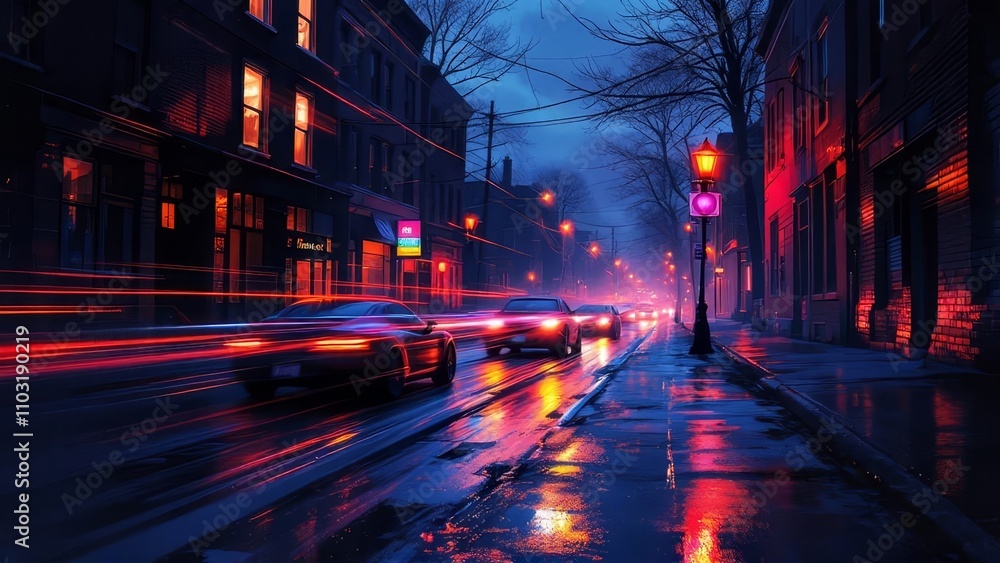 Obraz premium Hanover, PA's night alley light trails paint a stunning cityscape.