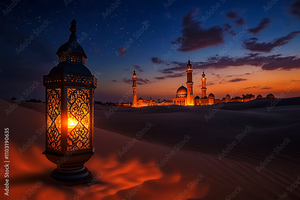Islamic ramadan kareem celebration lantern with beautiful bokeh lights in the background. Islamic ramadan kareem celebration lantern with beautiful bokeh lights in the background.