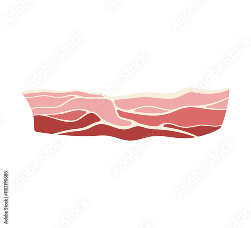 Pork bacon strip. Hand drawn flat vector isolated element on white background
