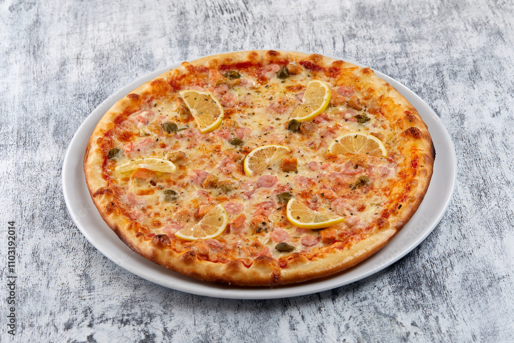 fresh pizza on the white plate fresh pizza on the white plate