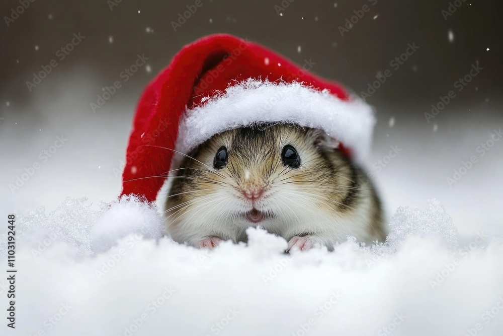 Hamster in Santa Hat Snow Hamster in Santa Hat Snow
