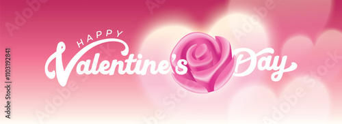 Happy Valentines Day typography with handwritten calligraphy text, isolated on pink background. Romantic Template design for celebrating valentine's Day on 14 February. Vector Illustration