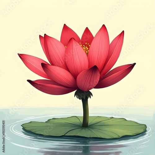 red waterlily plant with thick full peduncle plucked from the surface of pond photo