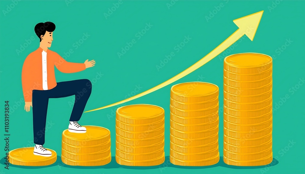 Successful businessman analyzing financial growth on 3D bar chart Successful businessman analyzing financial growth on 3D bar chart
