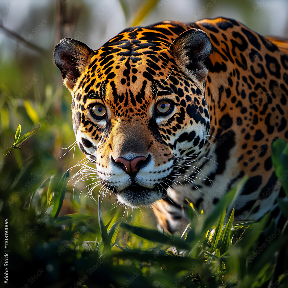 Obraz premium A close-up of the jaguars focused eyes in side sp011