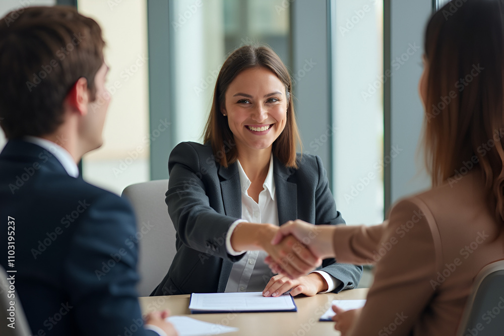 Successful Business Meeting: Smiling Professionals Shaking Hands Successful Business Meeting: Smiling Professionals Shaking Hands