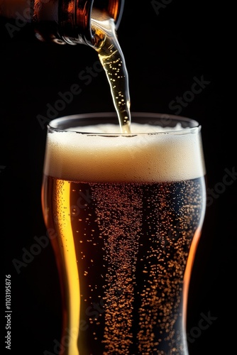 Wallpaper Mural Golden beer pouring into a frosty glass against a dark background. Torontodigital.ca