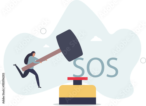 SOS call for business help, emergency support needed in economic crisis or signal for financial stock market crash concept.flat characters.