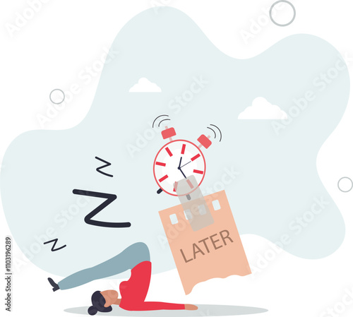 Procrastination do it later, postpone to work tomorrow, unproductive and excuse concept.flat characters.