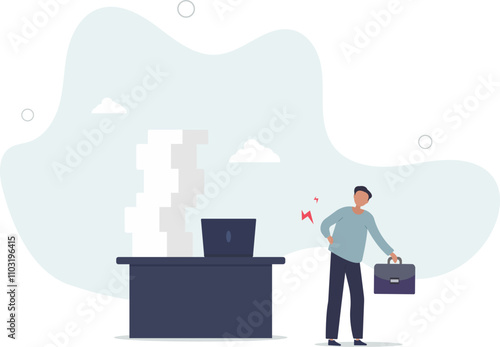 Office syndrome back pain, sitting and work too long causing back ache or inflammation of neck, shoulder and back muscles concept.flat characters.