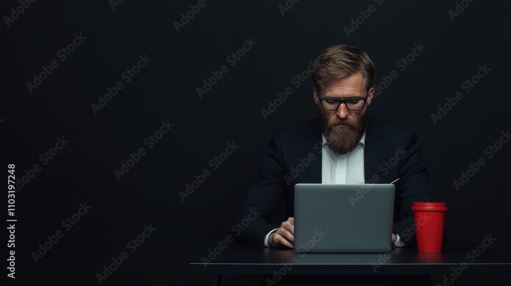 Bearded man in business suit holding architectural blueprints Over black Studio Background. Bearded man in business suit holding architectural blueprints Over black Studio Background.