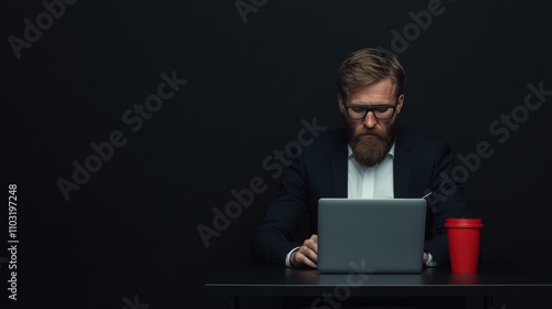 Bearded man in business suit holding architectural blueprints Over black Studio Background.