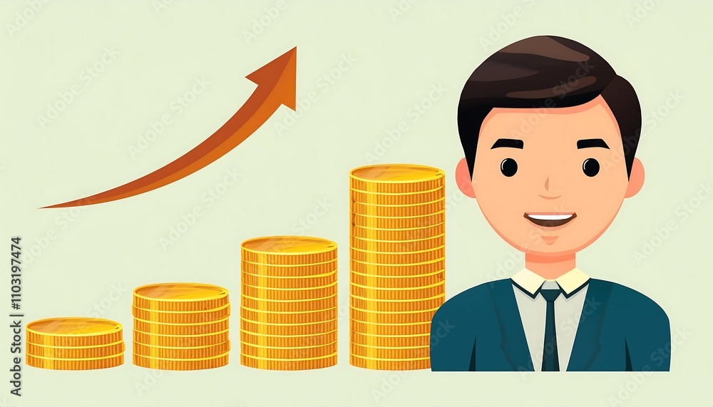 Successful businessman analyzing financial growth on 3D bar chart Successful businessman analyzing financial growth on 3D bar chart