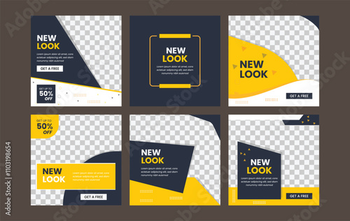 square social media post template, Creative business social media banner template design, A set of social media template design in black and gladden, Elegant