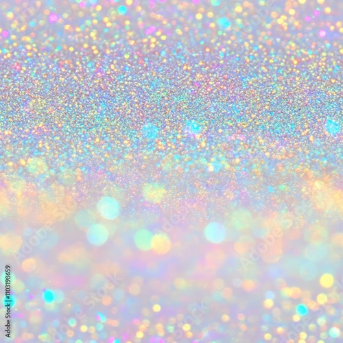 A shimmering, iridescent background filled with colorful, sparkling glitter particles.