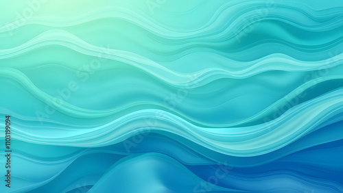 A nature-inspired background featuring abstract wavy textures resembling flowing water, with gradients transitioning from emerald green to teal and soft blue, evoking a fresh and organic atmosphere