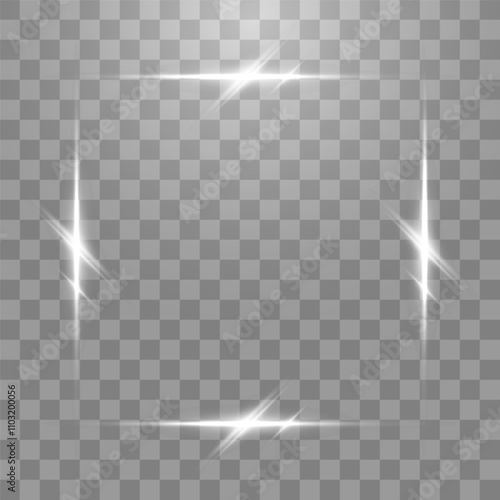 Abstract lights lines frame on png. Vector laser beams frame. Glowing streaks on dark background. Luminous neon lines isolated on trasparent backgound.