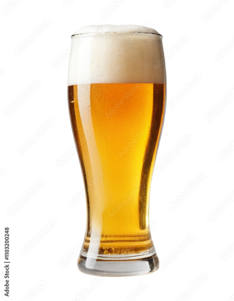 Cold Beer in a Glass with a Foamy Top, Isolated on Transparent Background for Commercial Use. Cold Beer in a Glass with a Foamy Top, Isolated on Transparent Background for Commercial Use.