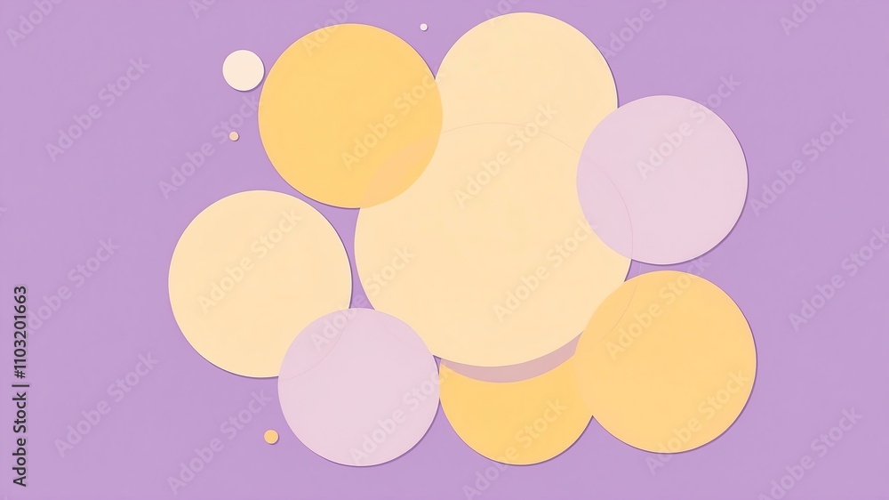 Abstract shade of yellow circles on pastel purple background Abstract shade of yellow circles on pastel purple background