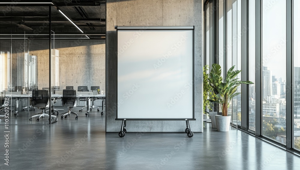 Whiteboard on wheels in modern office. Whiteboard on wheels in modern office.