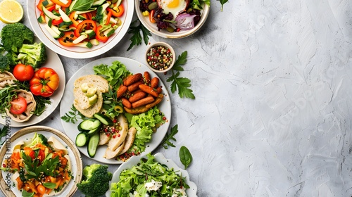 Wallpaper Mural Assortment of healthy food dishes. Top view. Free space for your text Torontodigital.ca