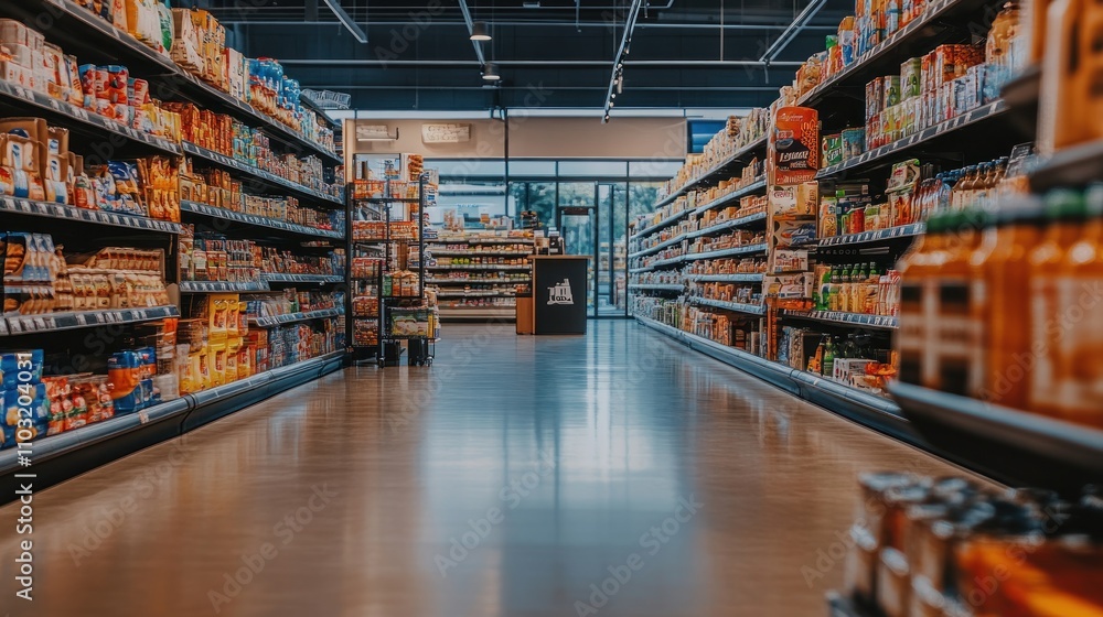 grocery store aisle filled with various products. grocery store aisle filled with various products.