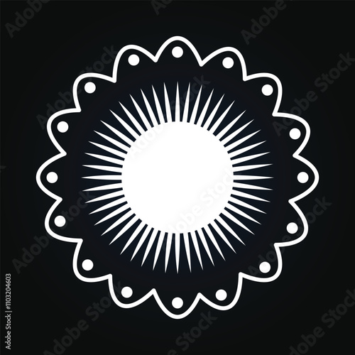 very simple, mandala pattern, black and white, in the style of clip art