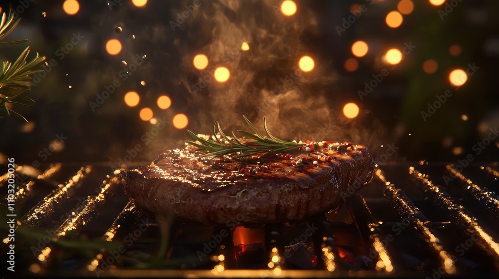 Fototapeta premium Sizzling Steak on the Grill: A Culinary Delight