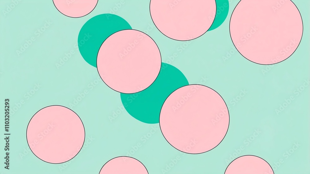 Abstract shade of pink circles on pastel green background Abstract shade of pink circles on pastel green background