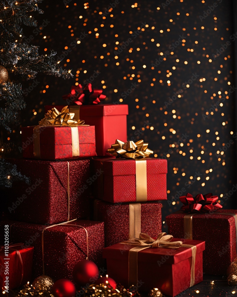 Christmas red gift box on background with copy space Christmas red gift box on background with copy space