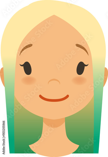 A cartoon girl with green hair and a smile